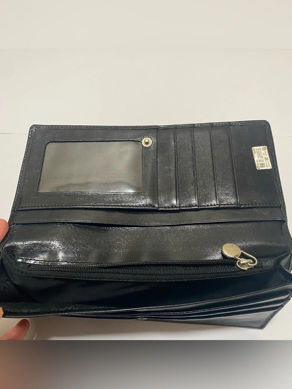 MONSAC Original Black Leather Long Trifold Checkbook Wallet ID Window Snap